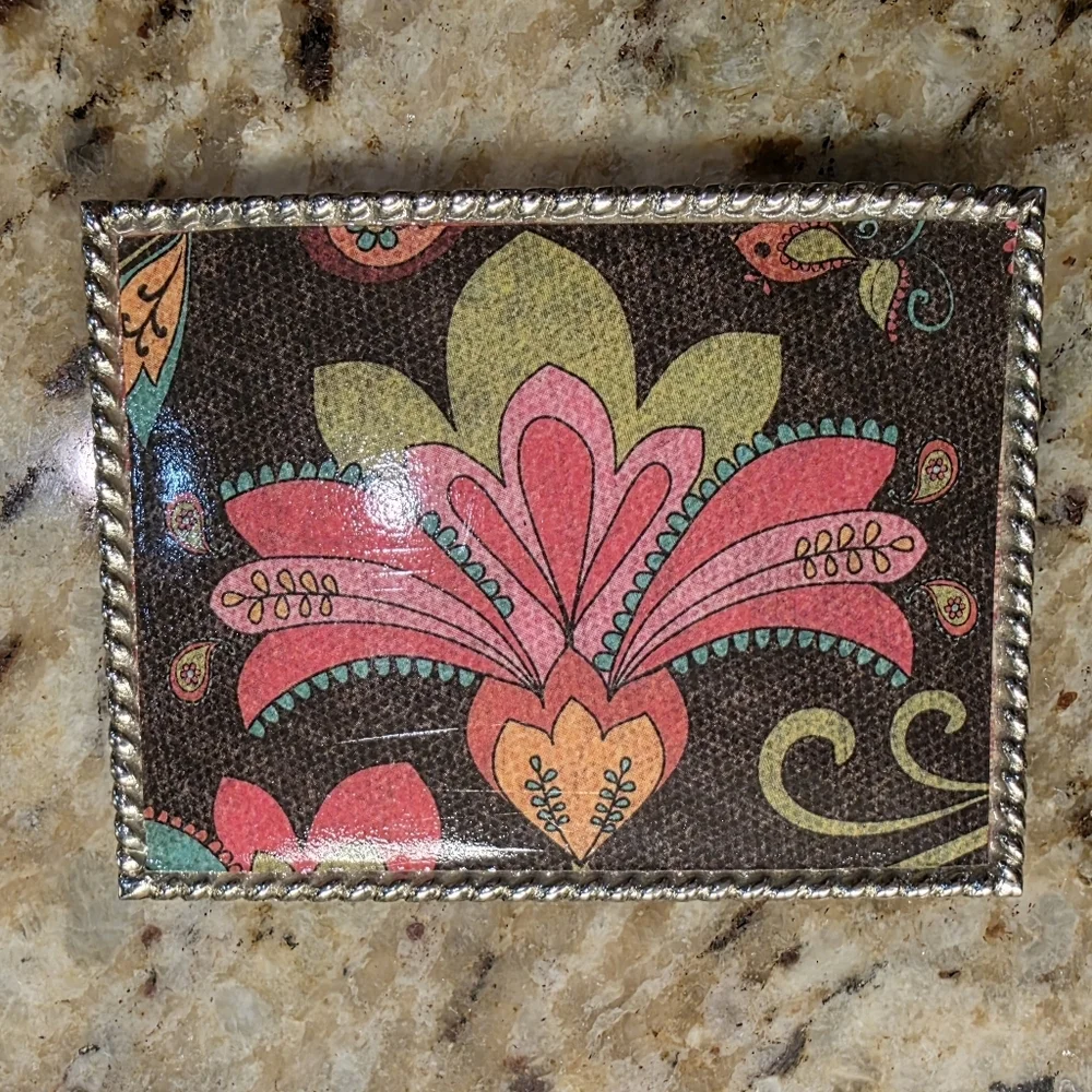 Womens Metal Floral Rectangle Belt Buckle Brown Pink Retro Boho Western Indie - Picture 4 of 5